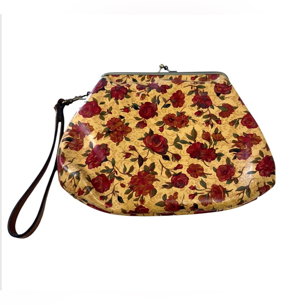 Patricia Nash SAVENA Leather KISS Lock Wristlet ANTIQUE ROSE PRINT